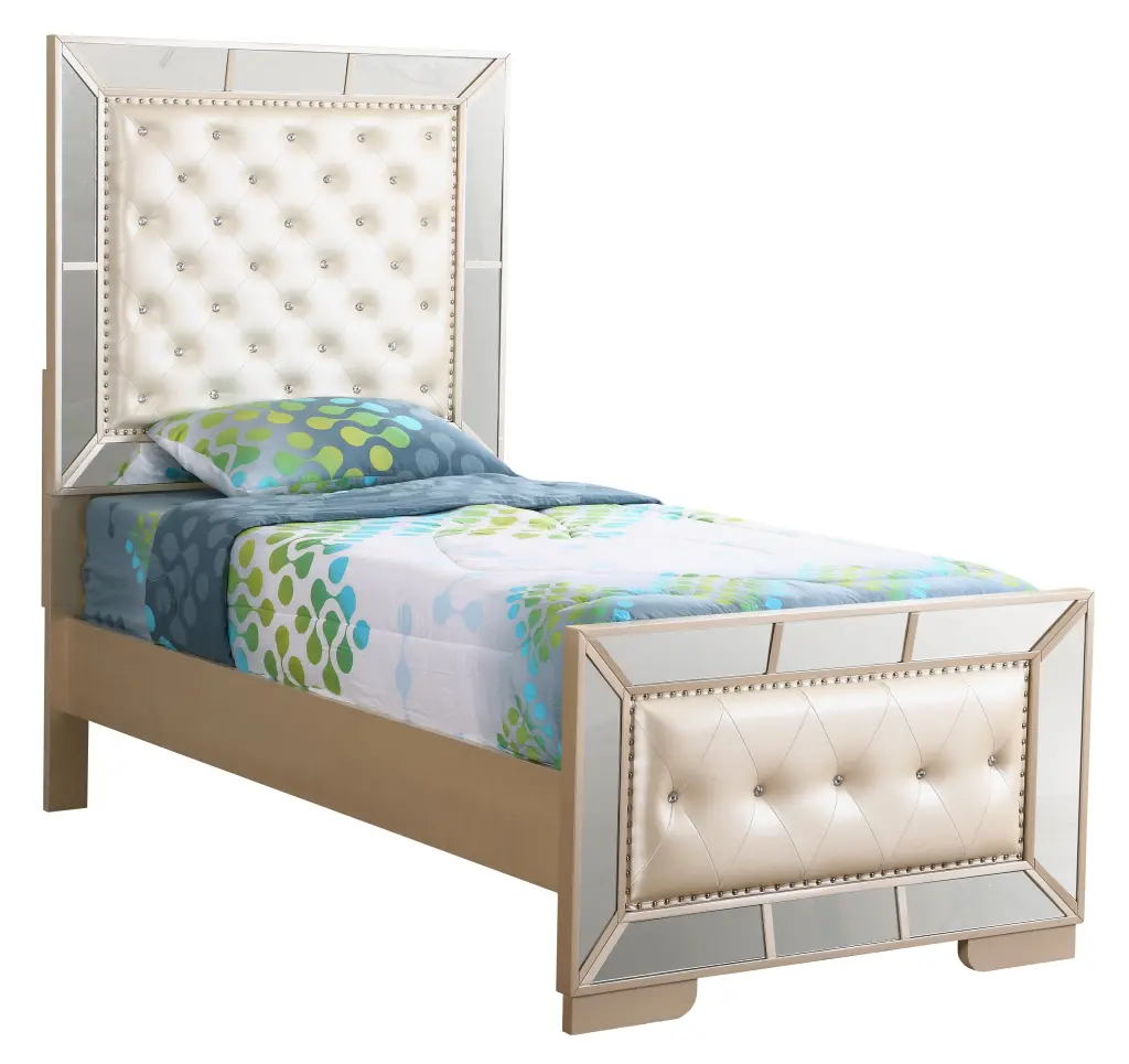 Elegant Contemporary Twin Bed Pearl Finish Off White Partice B Design glory furniture