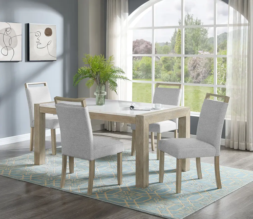 5 Piece Dining Set Contemporary Style White Authentic Marble Stone Rectangular Table kanepe