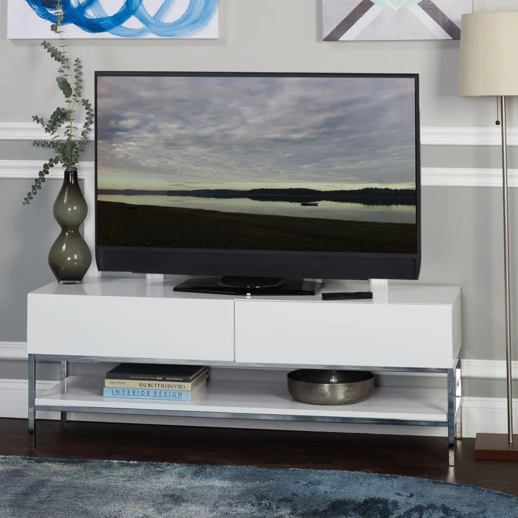Simple Living Lewis White High-Gloss TV Stand - Sleek Modern Design Simple Living Products