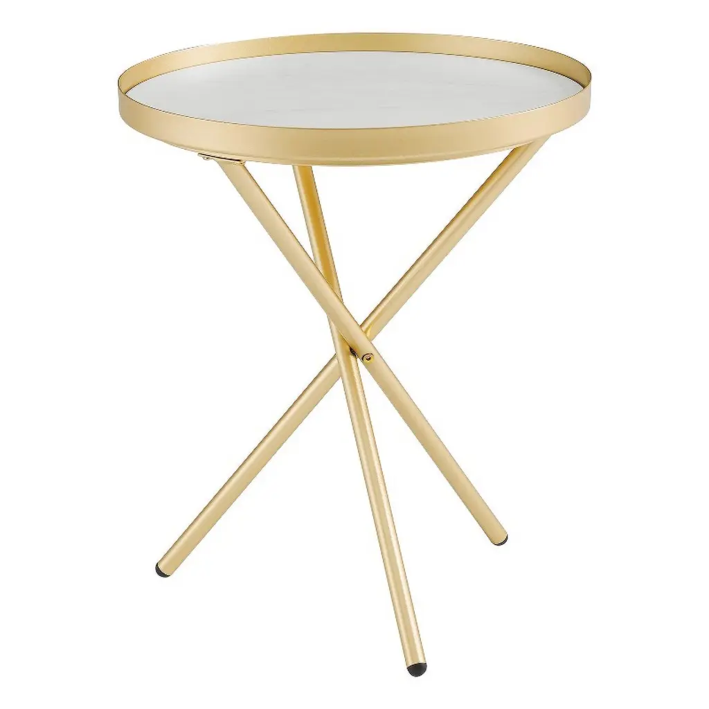 18 3-Leg Contemporary Wood Side Table - Gold / Gray Marble Walker Edison