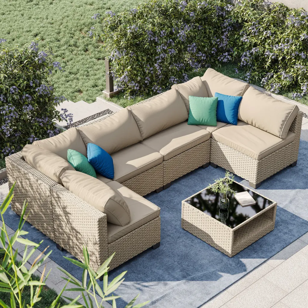 7 Piece All Weather Boho Outdoor Patio Conversation Set bg outdoor