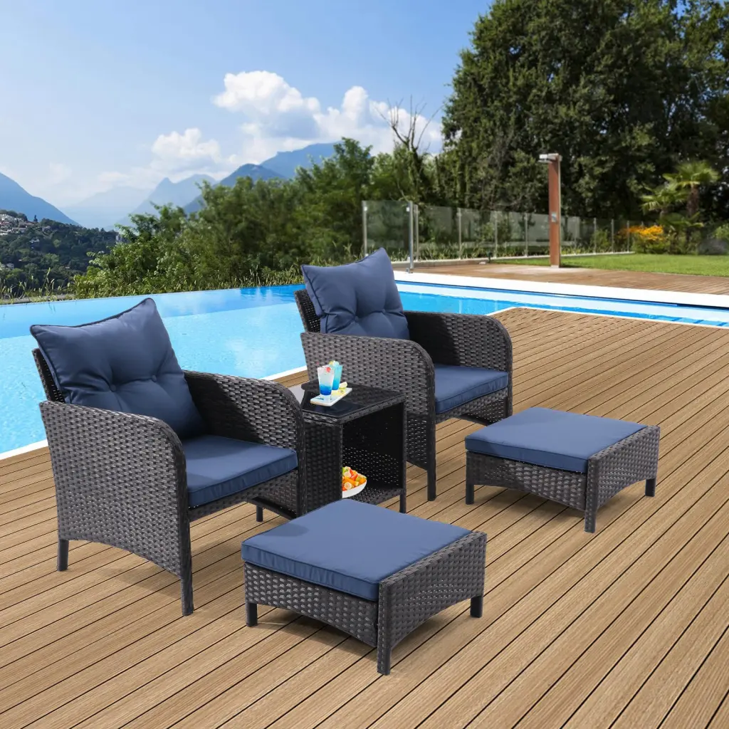 5 Piece All Weather PE Rattan Outdoor Patio Conversation Set koruiten
