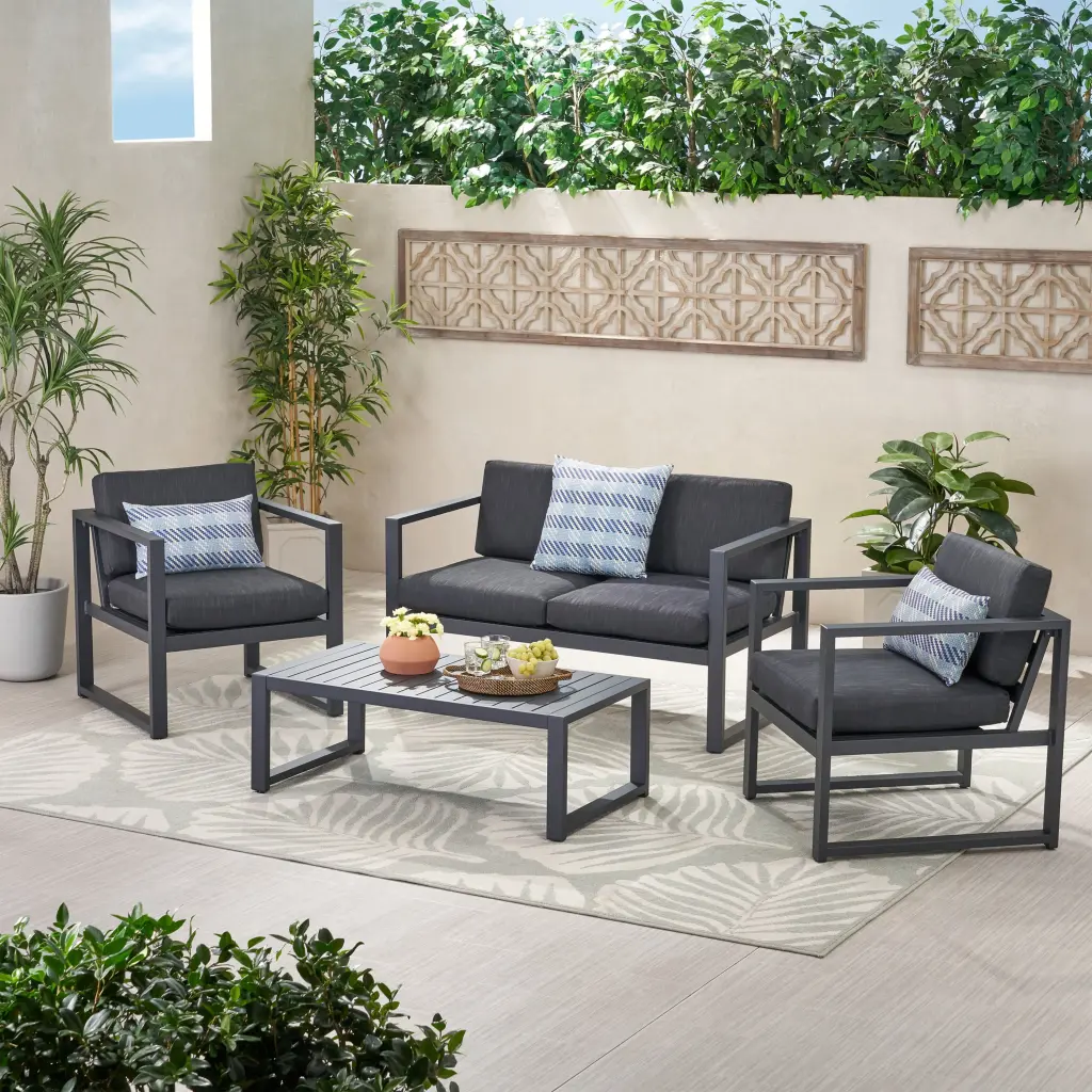 Navan 4 Piece Chat Set Dark Gray Aluminum Outdoor Furniture nh-lapalma