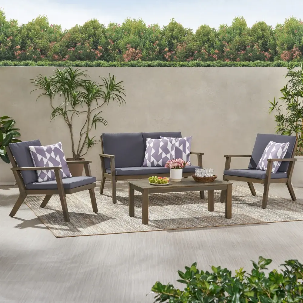 Temecula Outdoor Acacia Wood 4 Seater Chat Set Loveseat Coffee Table 2 Chairs nh-sunfay
