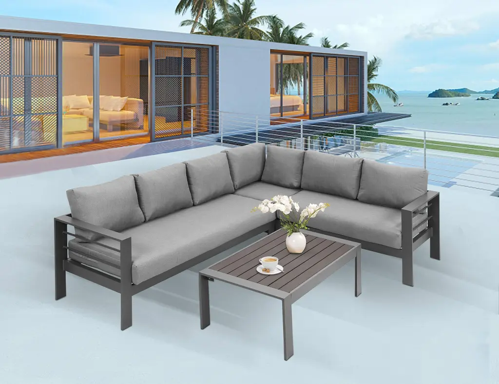 3 Pieces Outdoor All Weather Conversation Set Sectional Sofa Corner Sofa tradeber