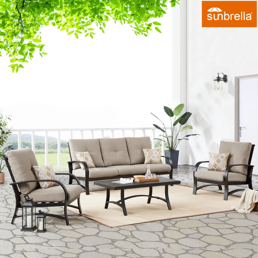 Ulax Furniture 4 Piece Outdoor Indoor Aluminum Patio Conversation Set Sunbrella Cushions and Coffee Table
