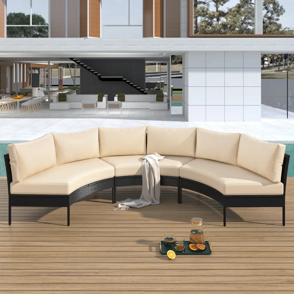 Patio Home Decor Set 3 Piece Curved Outdoor Conversation Set All Weather u_style