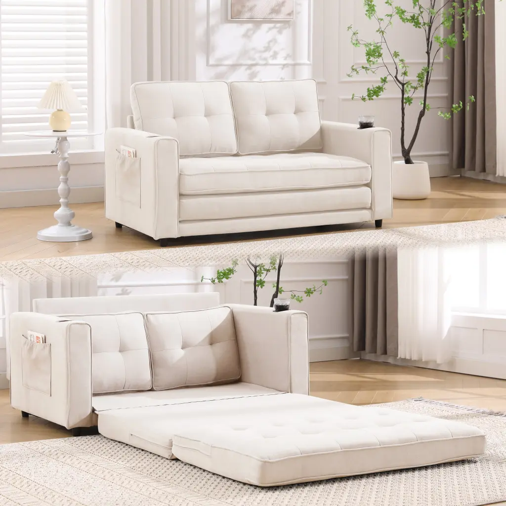 3 1 Upholstered Futon Sofa Convertible Sofa Bed Collapsible Tufted Loveseat w2325