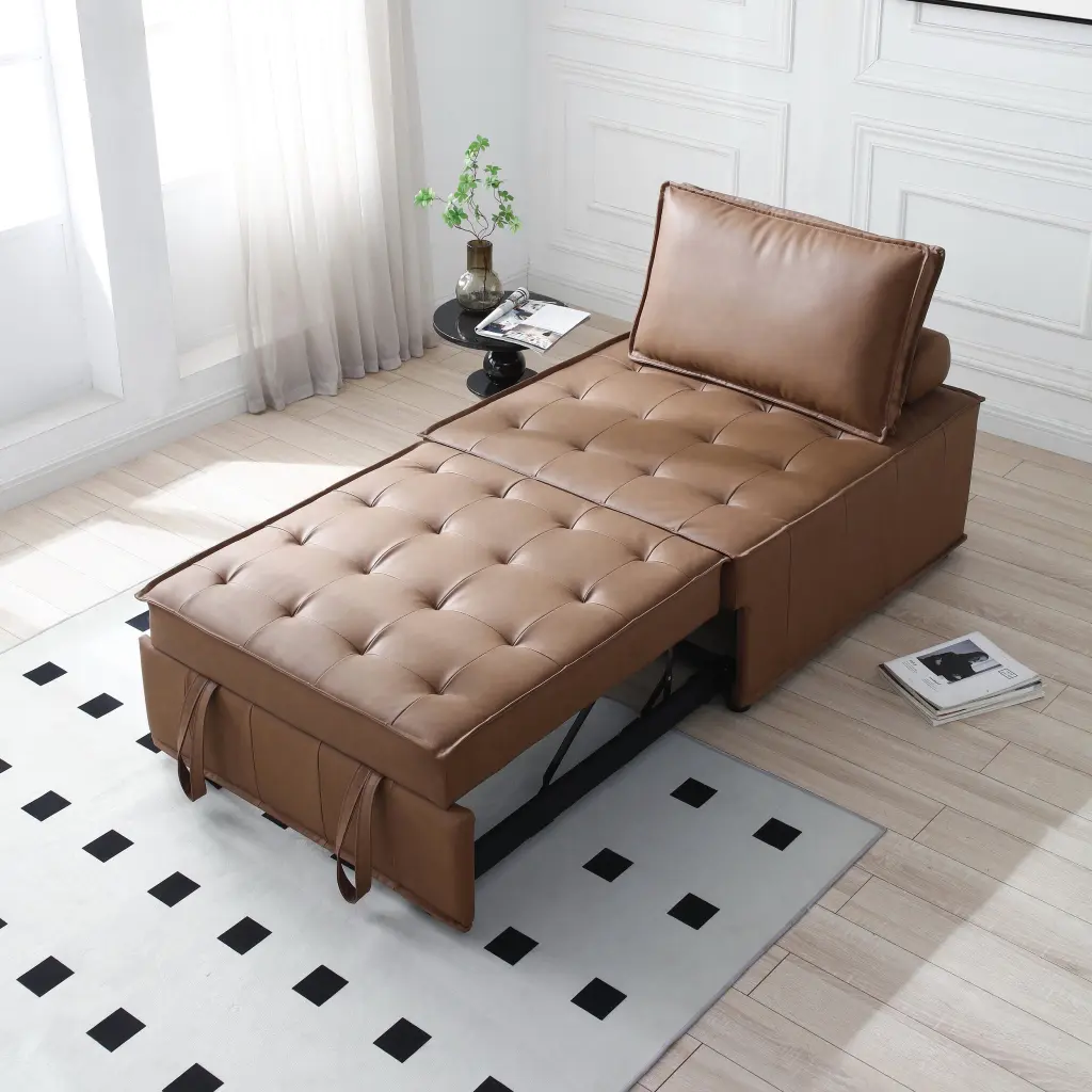Multipurpose Faux Hide Ottoman Lazy Sofa Pull Out Sofa Bed Brown hdf store
