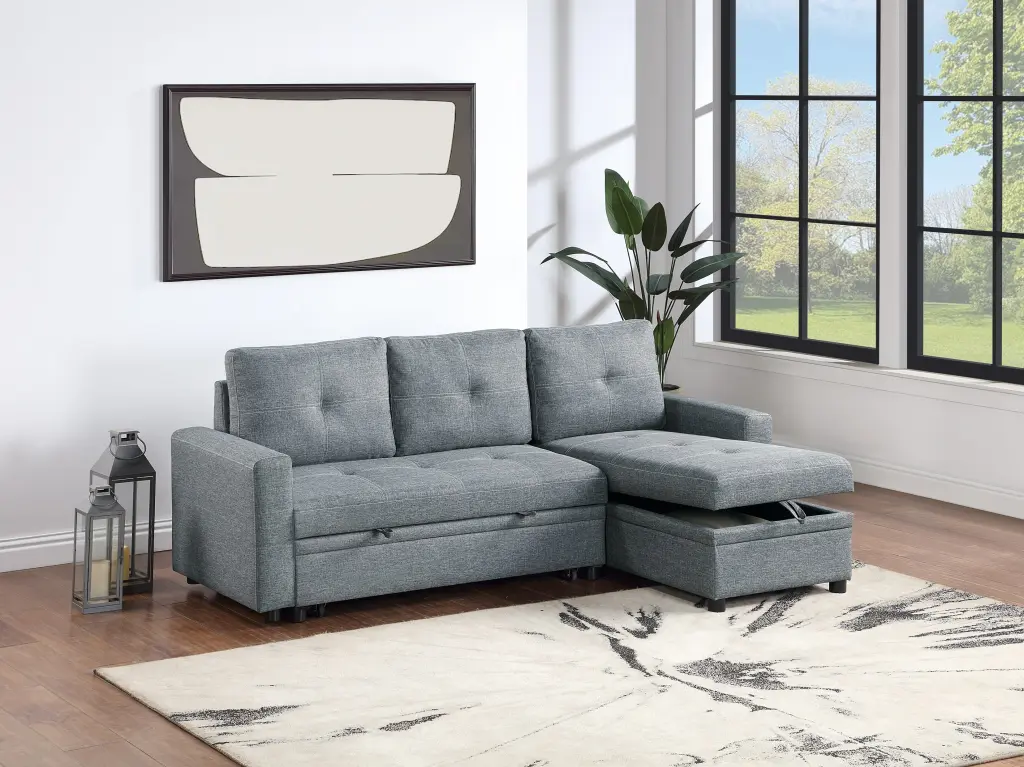 Black Gray Polyfiber Convertible Sectional Sofa Pull Out Bed kanepe