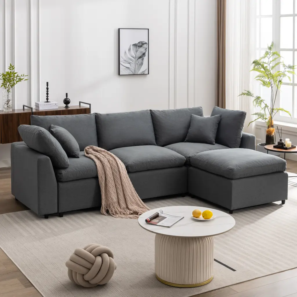 Down Filled Upholstery Convertible Sectional Sofa L Shaped Couch Reversible Chaise u_style