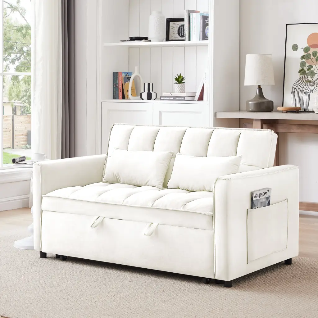 55.1 Inch 3 1 Convertible Sofa Bed Modern Velvet Double Sofa Futon fm home