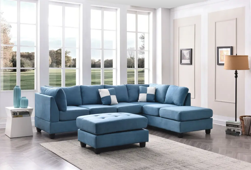 Malone G638B Sc Sectional 3 Boxes Aqua Blue Foam Microfiber Convertible Sofa Bed Modern Living Room Set glory furniture