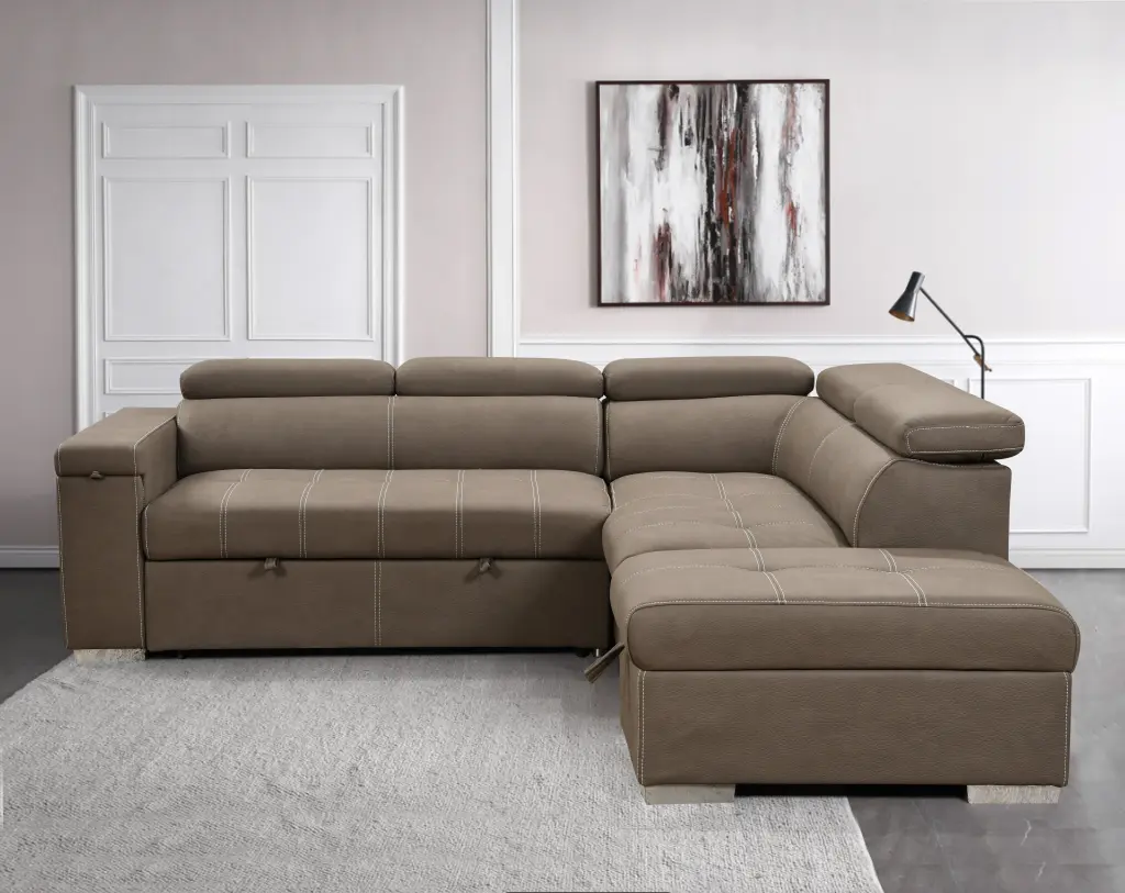 99.5 Inch Modern 2 1 Convertible Sofa Bed Pull Out Bed and Chaise happy home