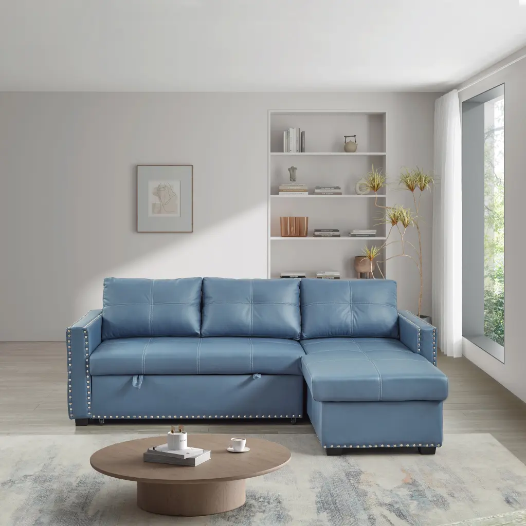 88 Inch Convertible Pull Out Sofa Bed Storage Chaise Microfiber hdf store