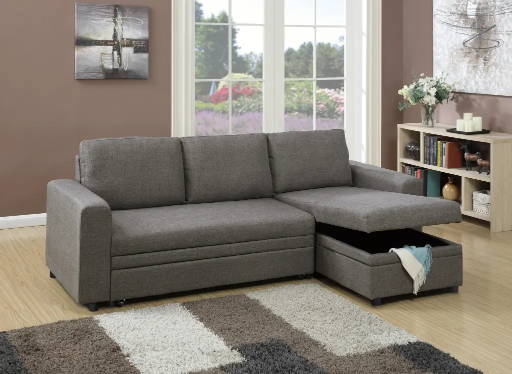 Convertible Sectional Sofa Pull Out Bed and Storage Chaise Ash Black kanepe