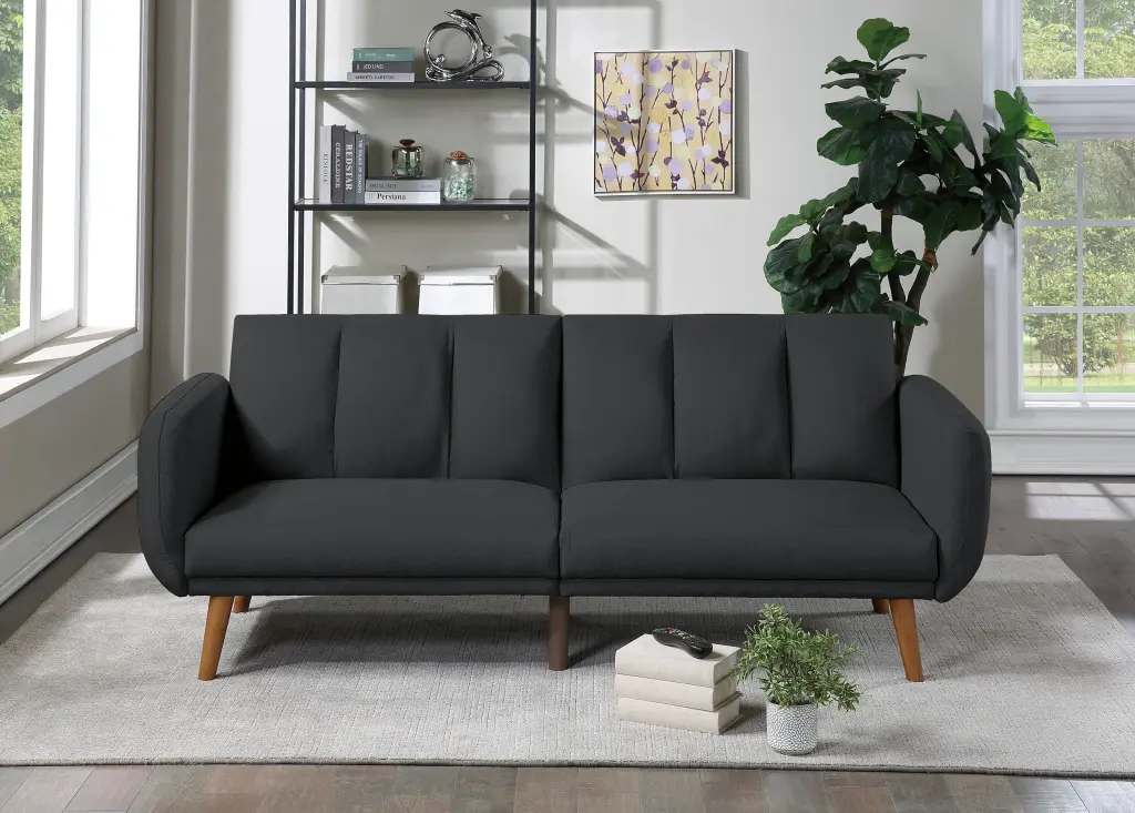 Elegant Modern Black Polyfiber Sofa Convertible Bed Timberen Legs kanepe