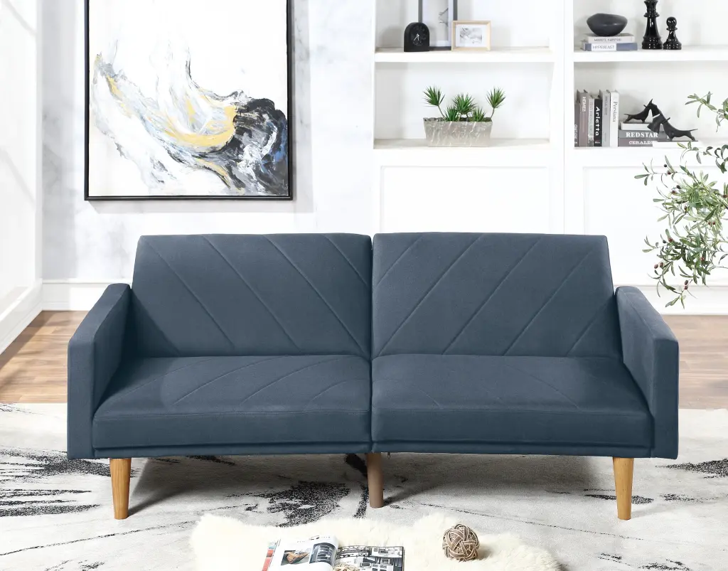 Modern Navy Blue Linen Convertible Sofa Couch Small Spaces kanepe