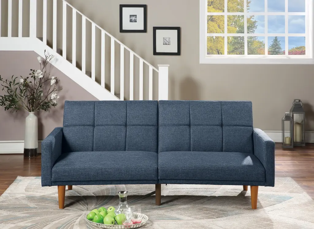 Transitional Look Living Room Sofa Couch Convertible Bed Navy Polyfiber kanepe