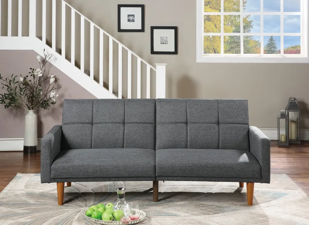 Transitional Look Living Room Sofa Couch Convertible Bed Blue Grey Polyester kanepe