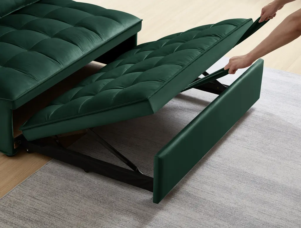 Green Velvet Loveseat Sofa Bed 2-Seater Convertible Foam Upholstered Furniture lefeng