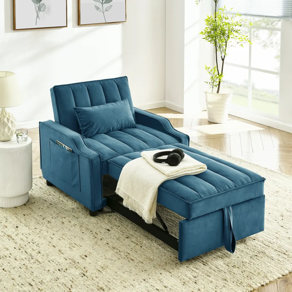 Modern Velvet Armchair Sofa Couch Pull Out Bed 3 One Convertible Foam Furniture sunrise furniture store