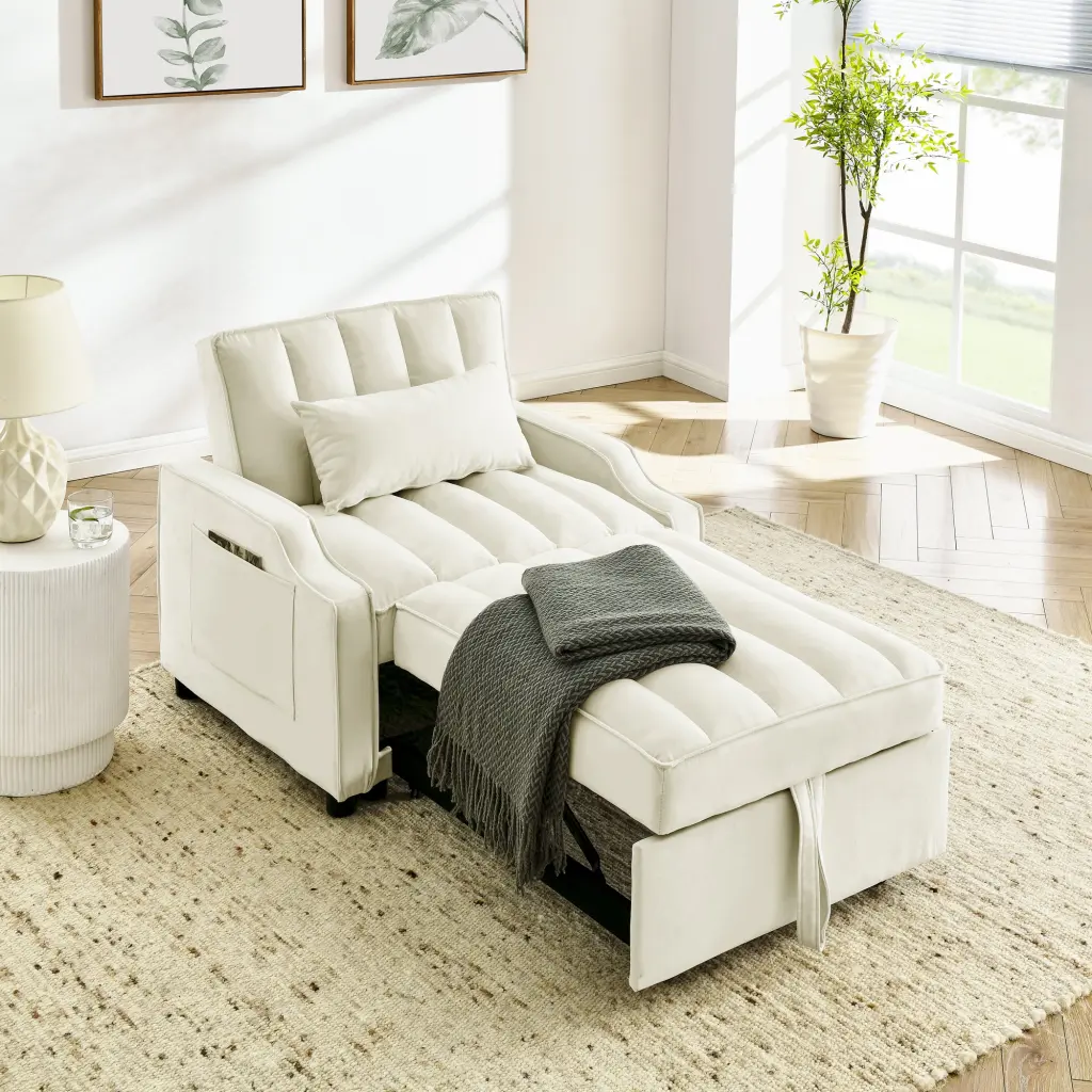 Modern Velvet Armchair Sofa Couch Pull Out Bed 3 One Convertible Furniture sunrise furniture store