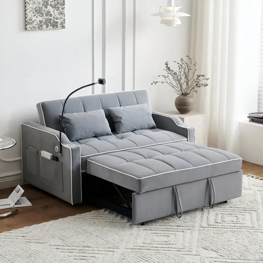 3 1 Convertible Sleeper Sofa Velvet Tufted Loveseat w2656