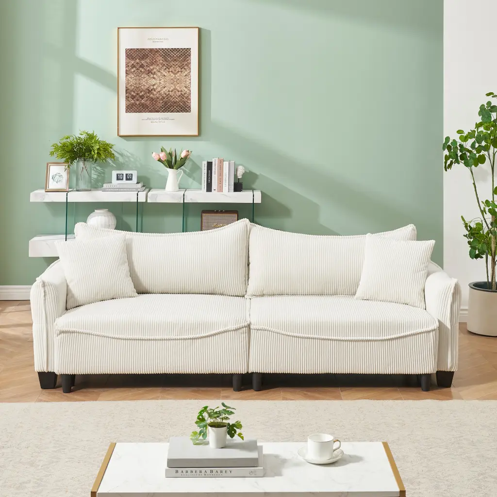 Beige Corduroy Convertible Sofa Bed Storage Living Room ylf fff