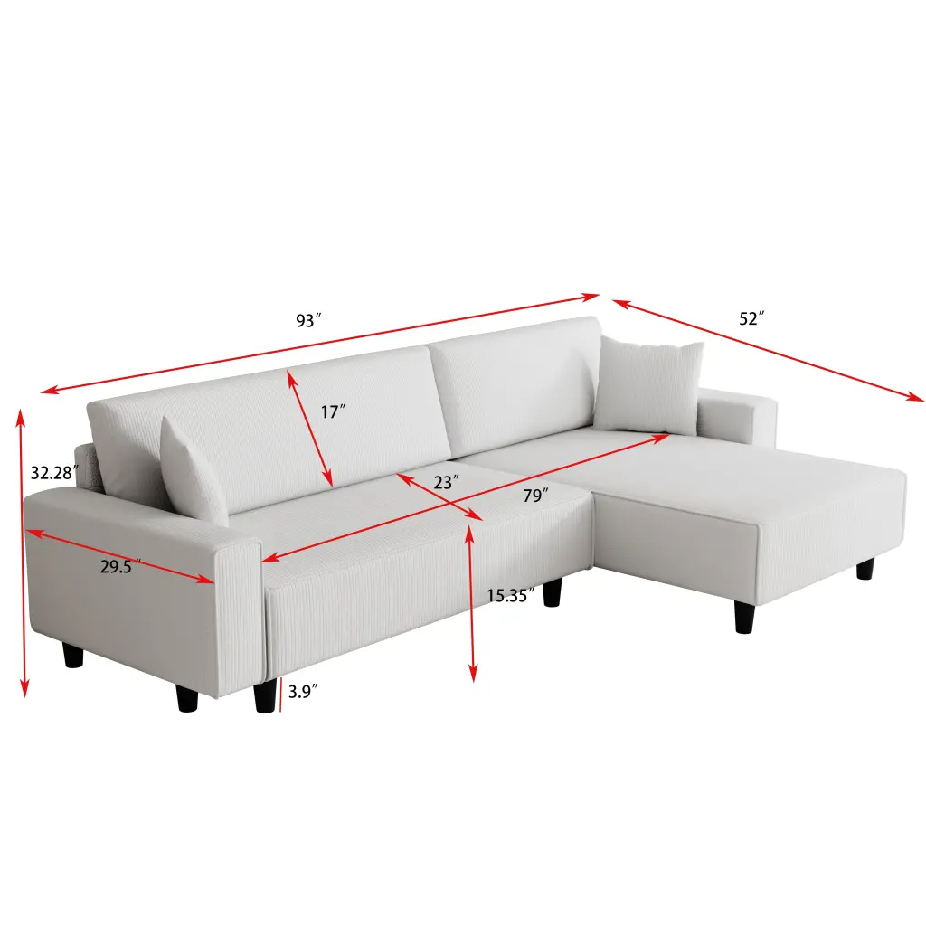 93 Inch Beige Corduroy Sofa Bed 2 Pillows ylf fff