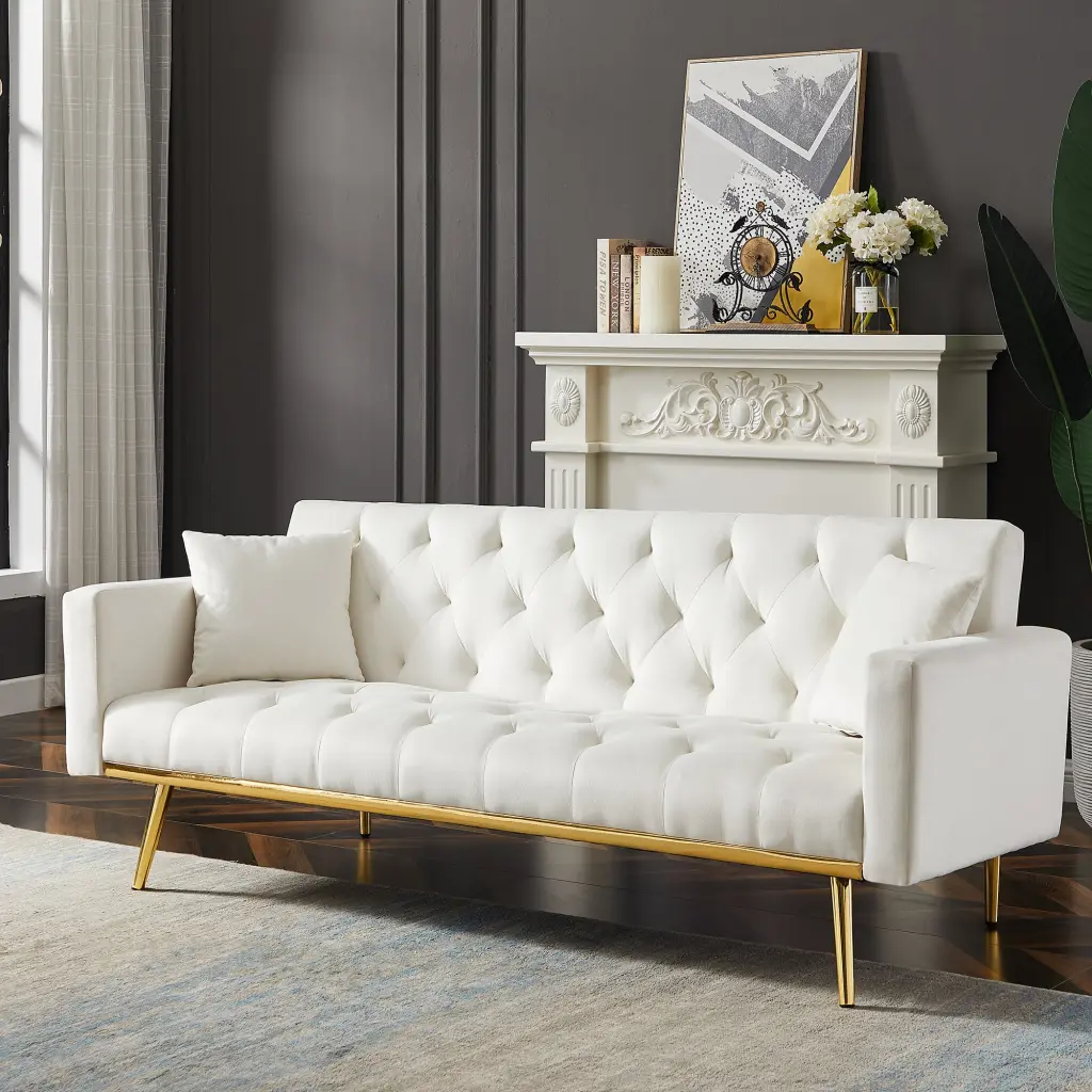 Cream White Convertible Folding Futon Sofa Bed Sleeper Couch Compact Spaces rnb