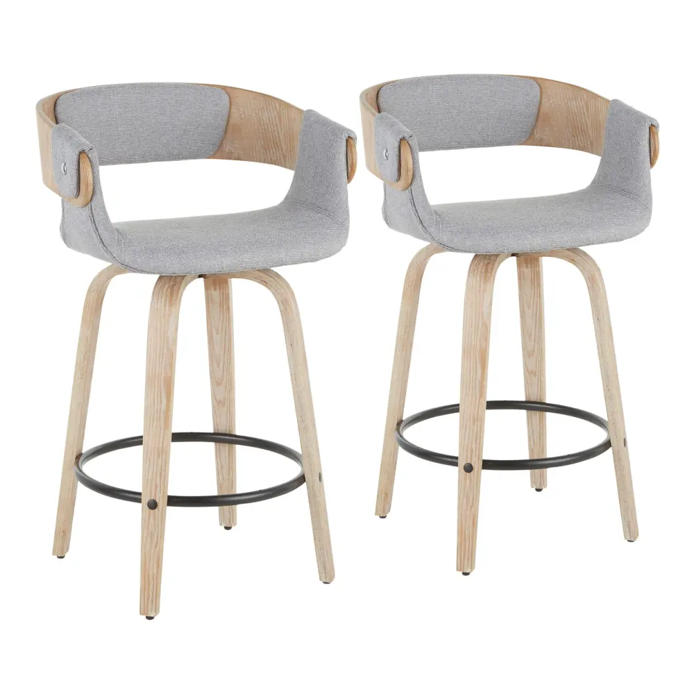 Elisa - Farmhouse Counter Stool (Set 2) - Snow Washed / Gray