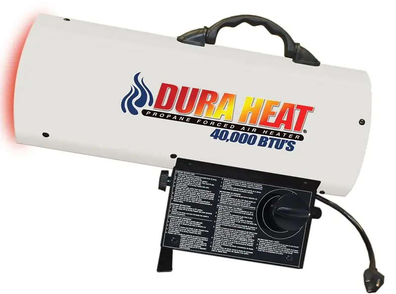 Dura Heat GFA40 Forced Air Heater, 20 lb Fuel Tank, Liquid Propane, 40000 Btu, 1000 sq-ft Heating Area, Snow