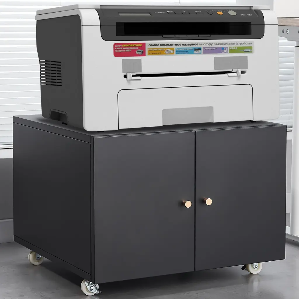Office Copier Cabinet Black 2 Door Steel Mobile Copier Stand euloong furniture