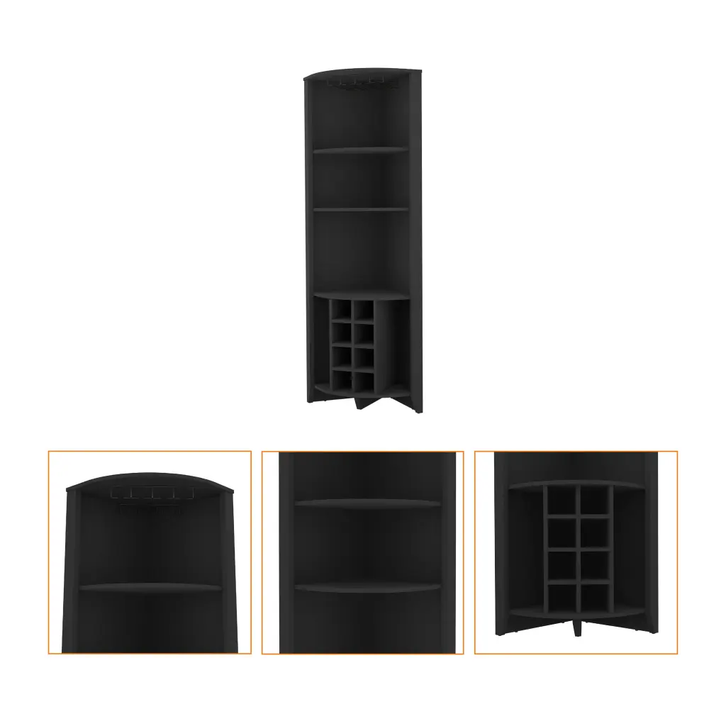 Morgana 8 Bottle 5 Shelf Corner Bar Cabinet Black Wengue furniture max