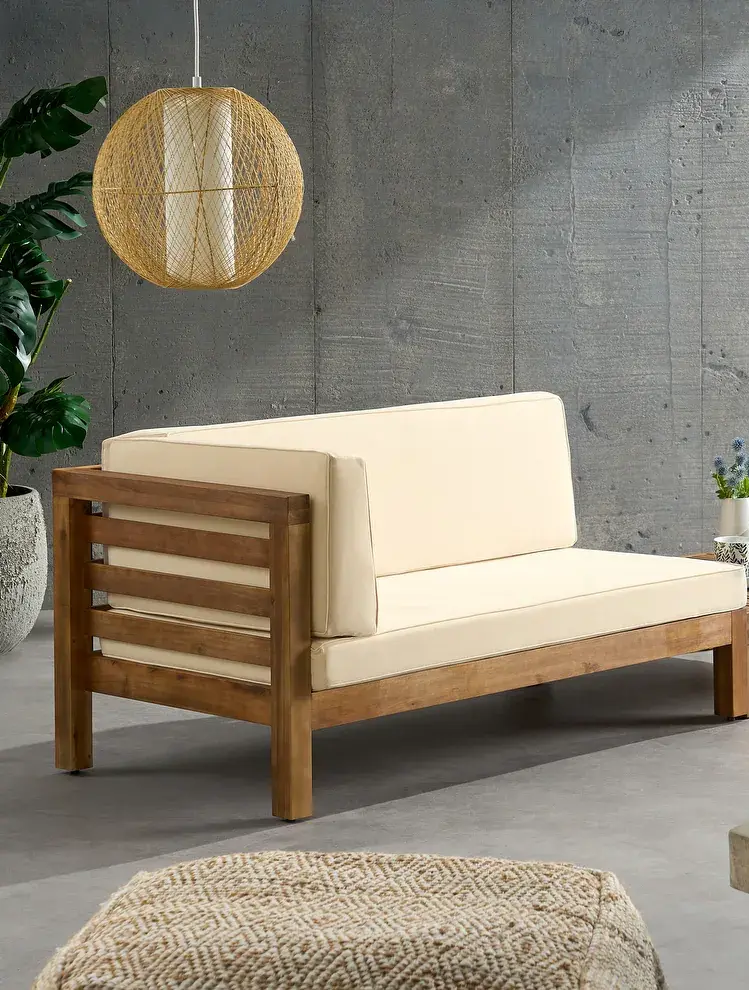 Oana Corner Bench L Beige Acacia Wood Indoor or Outdoor Use gardenpara can