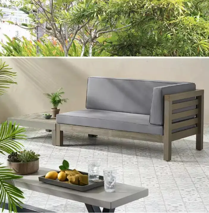 Oana Right Corner Bench and Coffee Table Dark Grey Acacia Wood nh-gardenpara