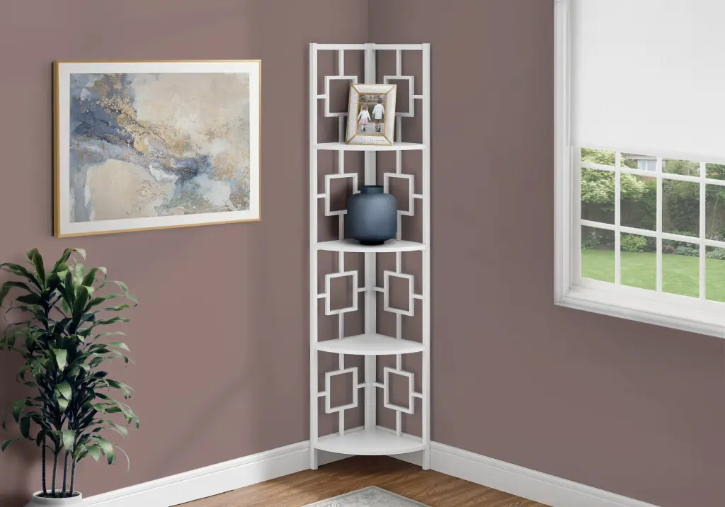 62 Inch 4 Tier Bookshelf Bookcase Etagere Corner Shelf White 8th street living