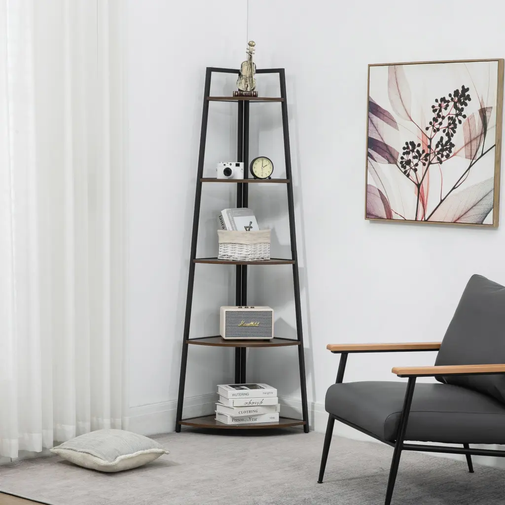 5 Tier Corner Bookshelf 70 Inches Tall Home Office or Living Room Storage hortus oasis