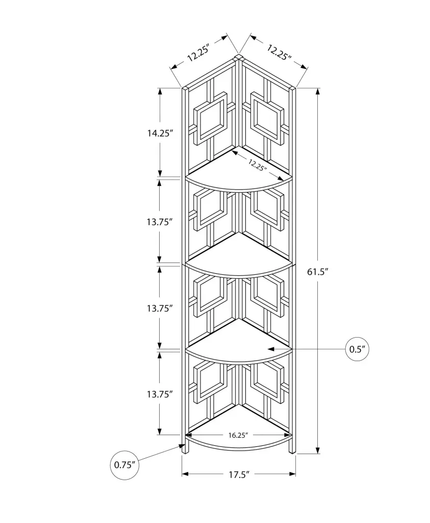 62 Inch Corner Bookshelf 4 Tier Bookcase Etagere Office Bedroom Living Room 8th street living