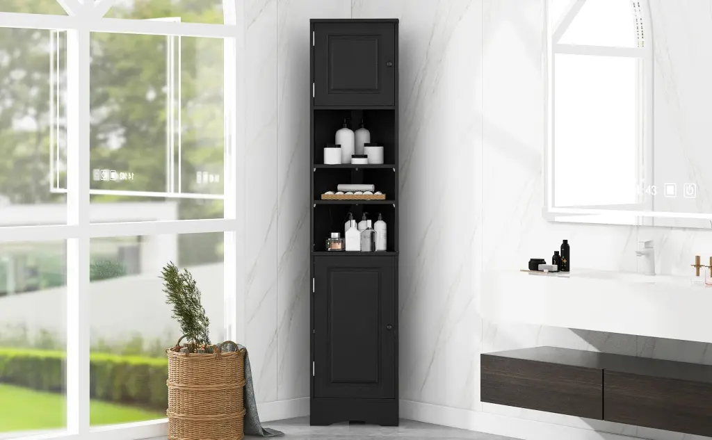 Multi Practical Corner Cabinet Tall Bathroom Storage Two Shelves by