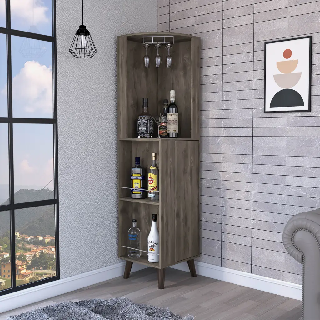 Dark Brown Corner Bar Cabinet 1 Drawer And 2 Shelves furniture max