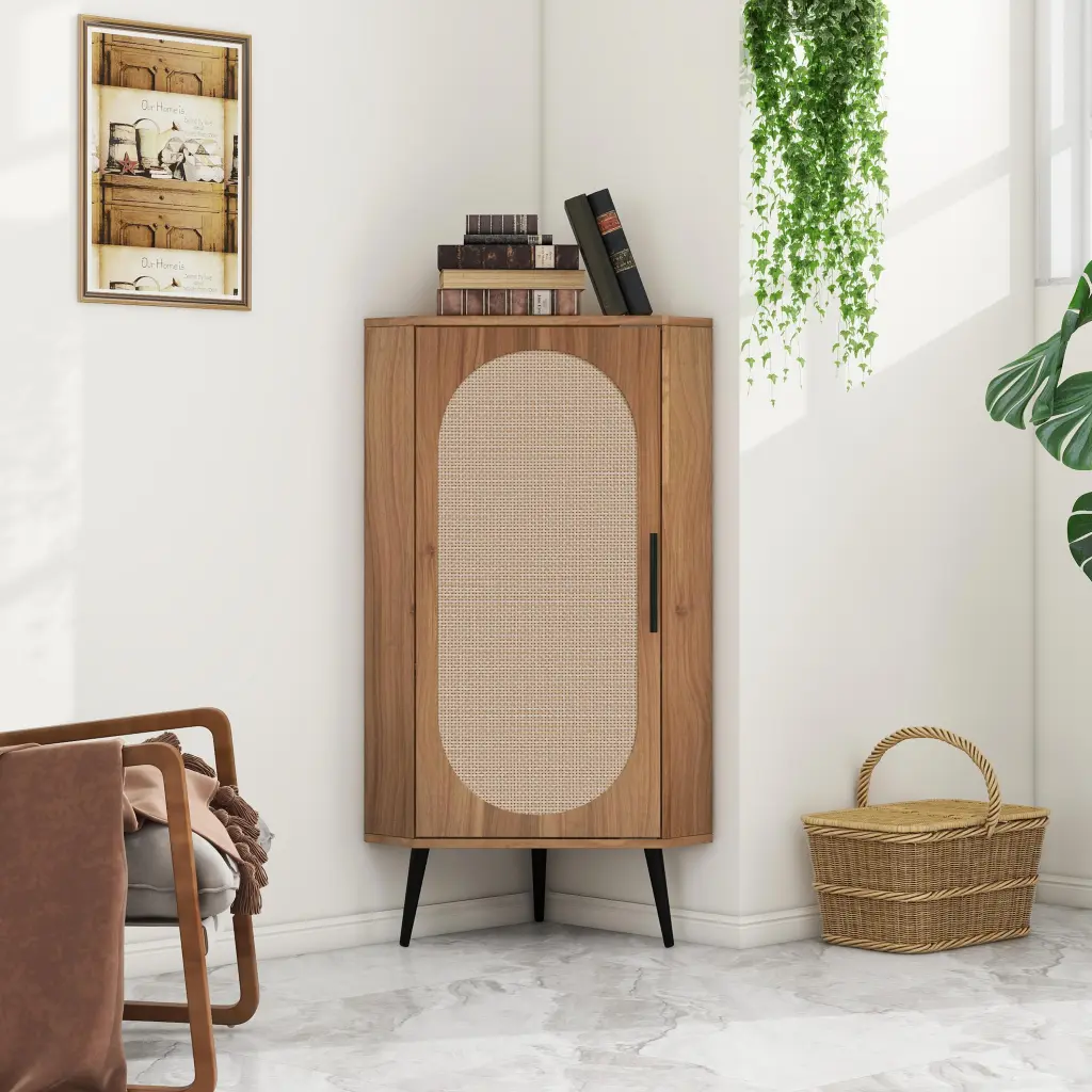 Rattan Door Corner Cabinet, Freestanding Corner Table Small Spaces rnb