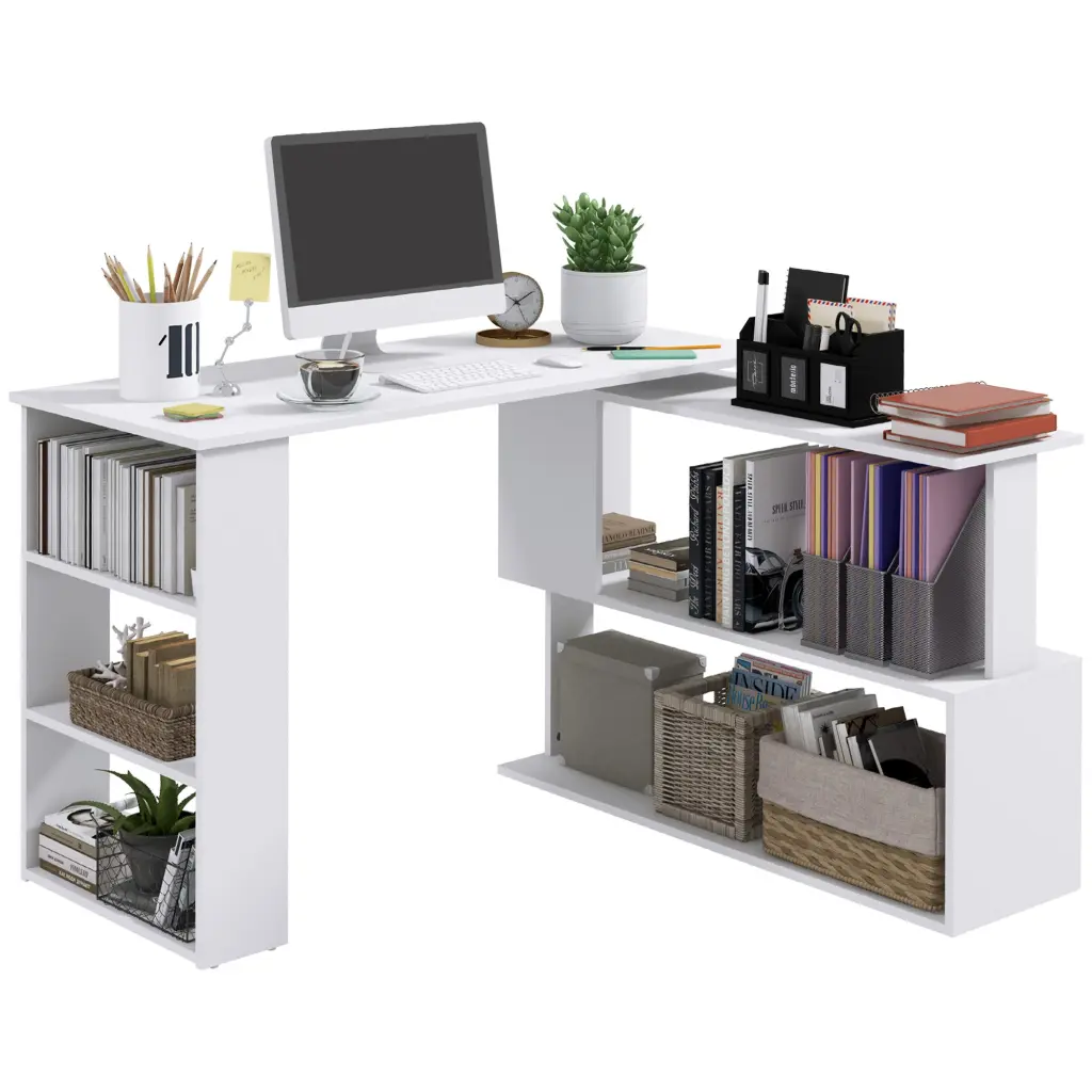L Shaped Corner Desk 360 Degree Rotating Storage Home Office Desk aosom business