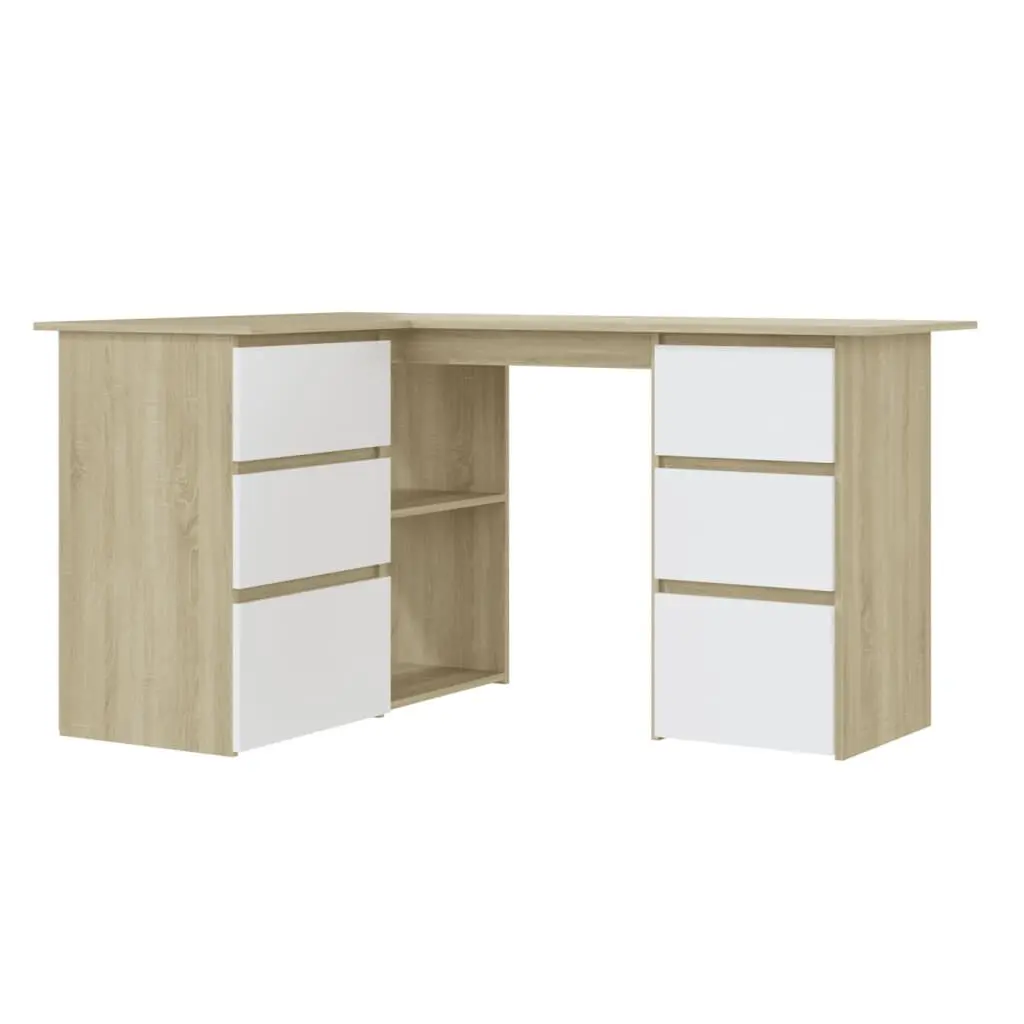 Corner Desk White and Sonoma Oak 57.1x39.4x29.9" Engineered Wood Home Office