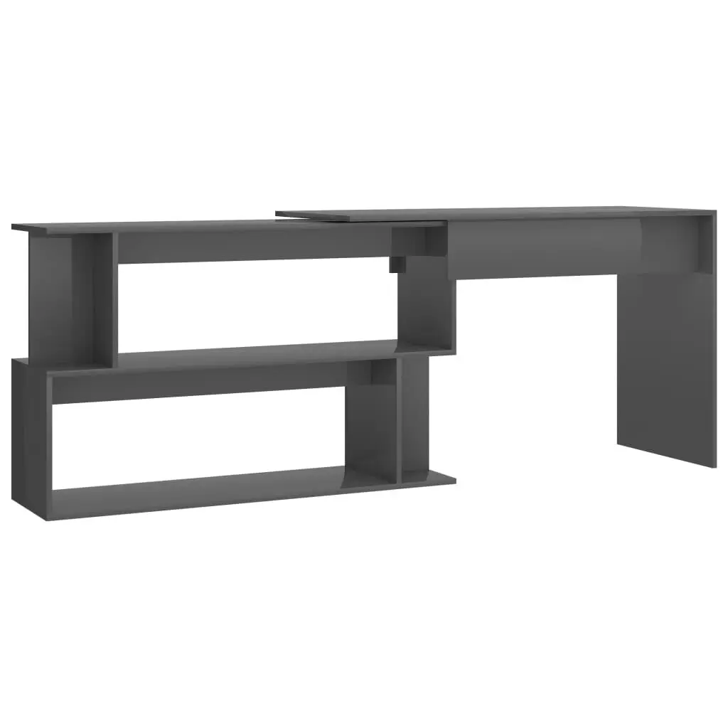 High Gloss Gray Corner Desk 78.7x19.7x29.9 Inches Engineered Wood Workstation
