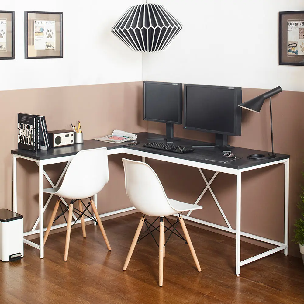 Olympus Timber and Metallic Corner Desk Dark Gray and Ivory klair living