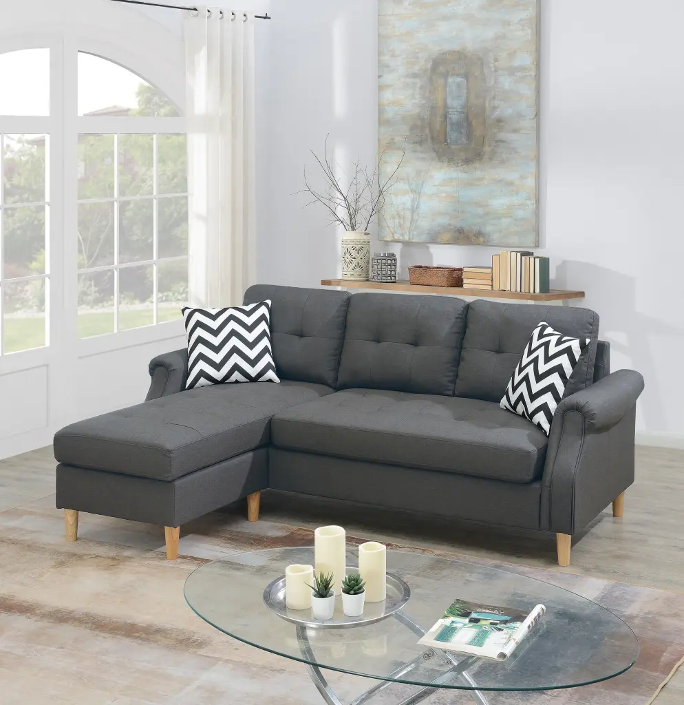 Living Room Corner Sectional Blue Grey Polyfiber Chaise Sofa Reversible kanepe