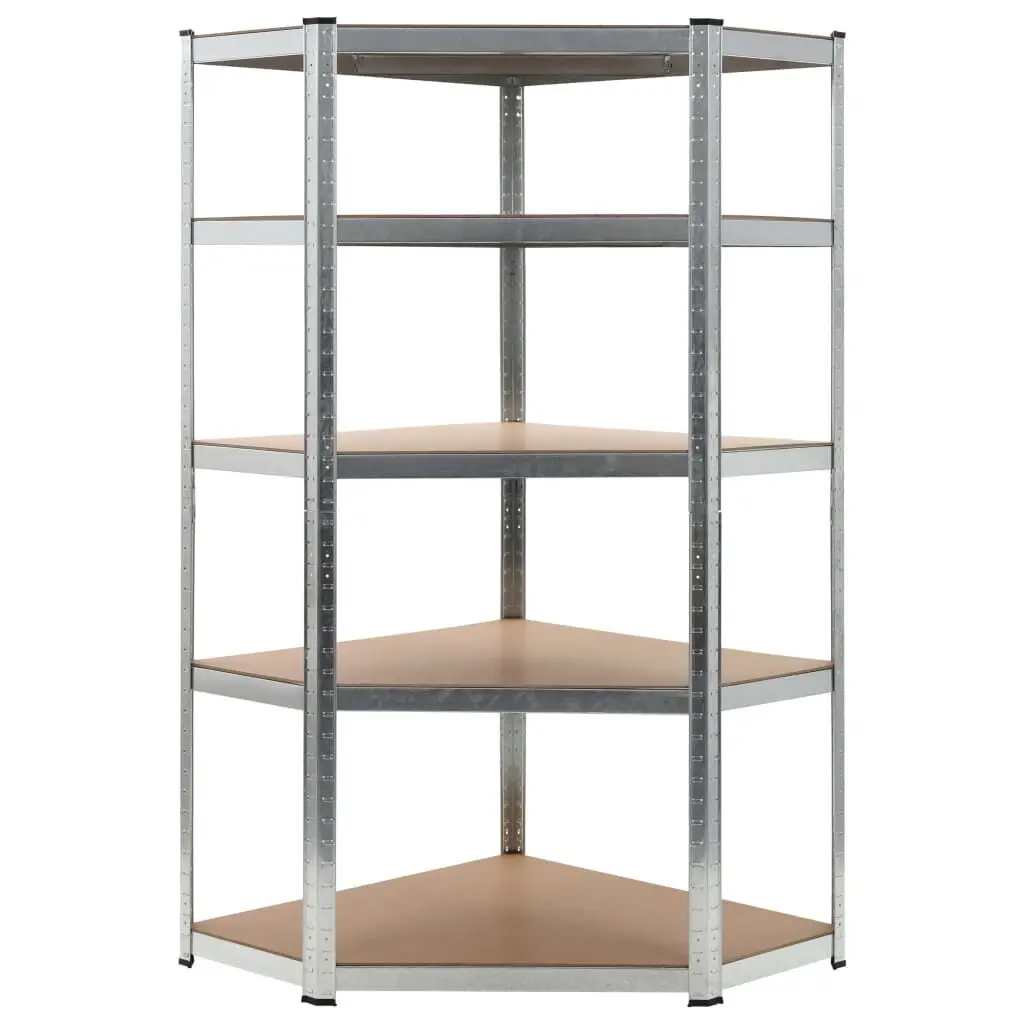 5-Layer Corner Shelf Silver Steel and Engineered Wood Storage