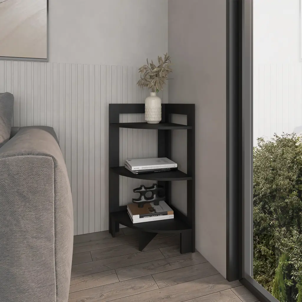 Gisela Corner Shelf Three Shelves Black Black Primary Living Space fm furniture